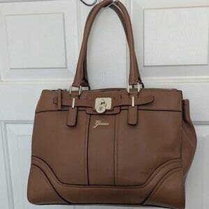 GUESS Women's Katya Multi Compartment Tote Handbag Brown